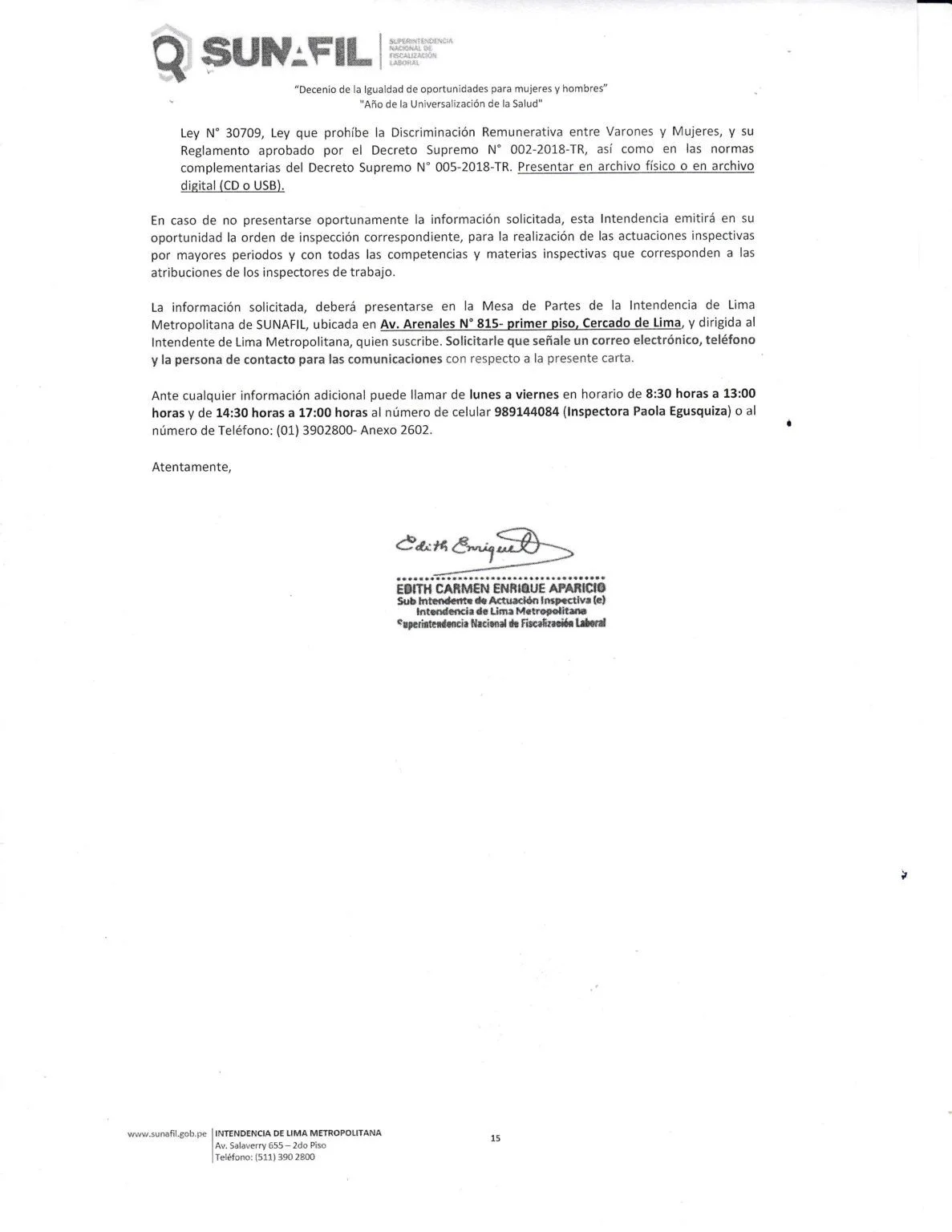 Carta Circular Requerimiento Inspección SUNAFIL Página 2